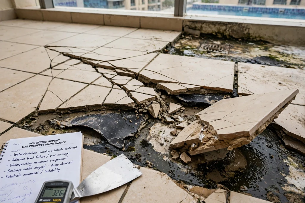Damaged ceramic floor tile with visible surface crack