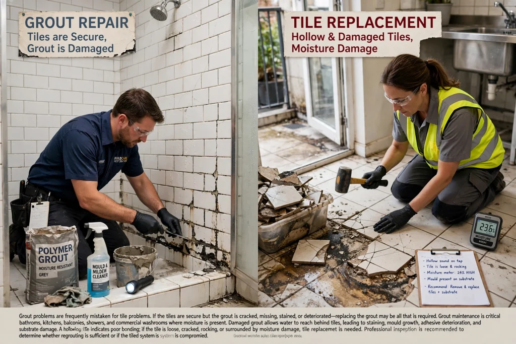 Broken floor tile requiring professional replacement
