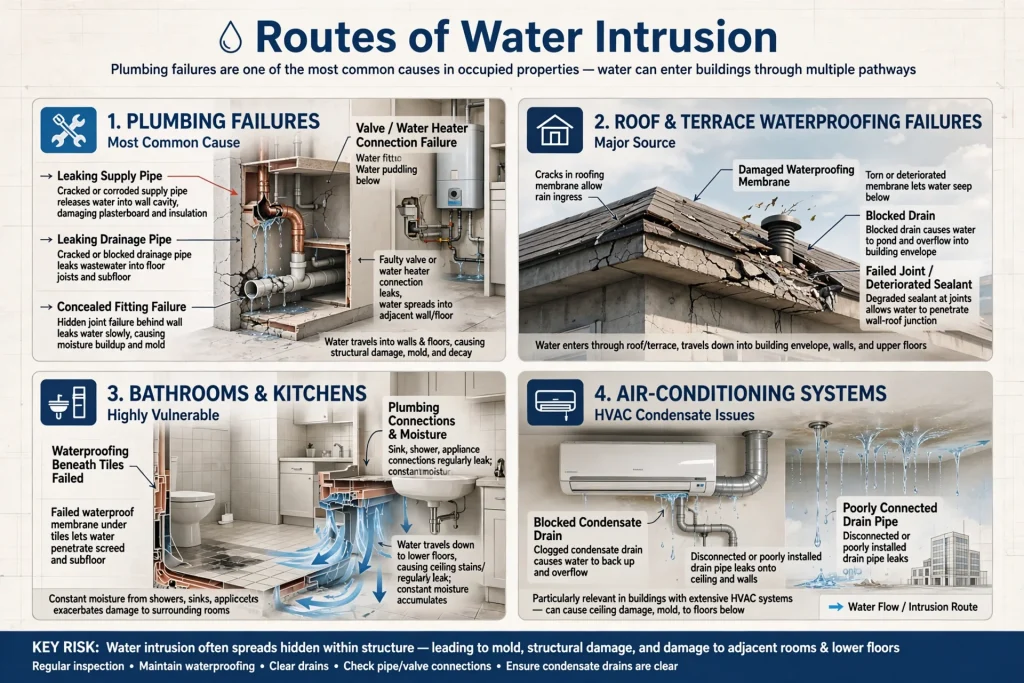 Damp wall showing visible signs of water intrusion