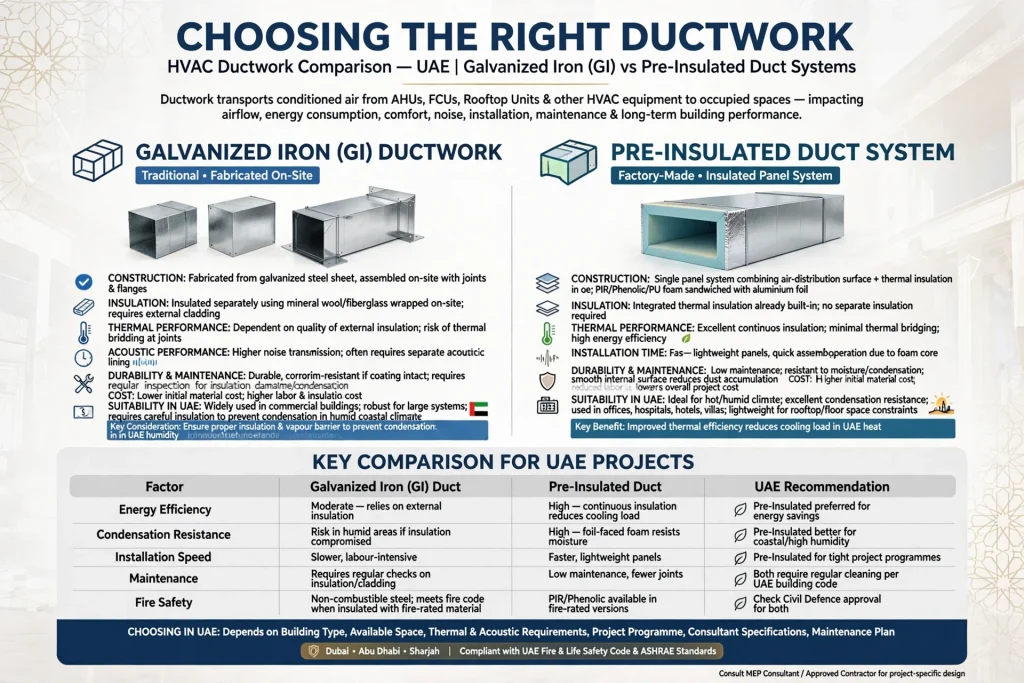 GI duct and pre-insulated duct systems used for HVAC air distribution
