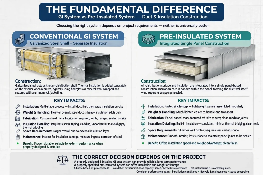 Pre-insulated HVAC duct panels prepared for installation