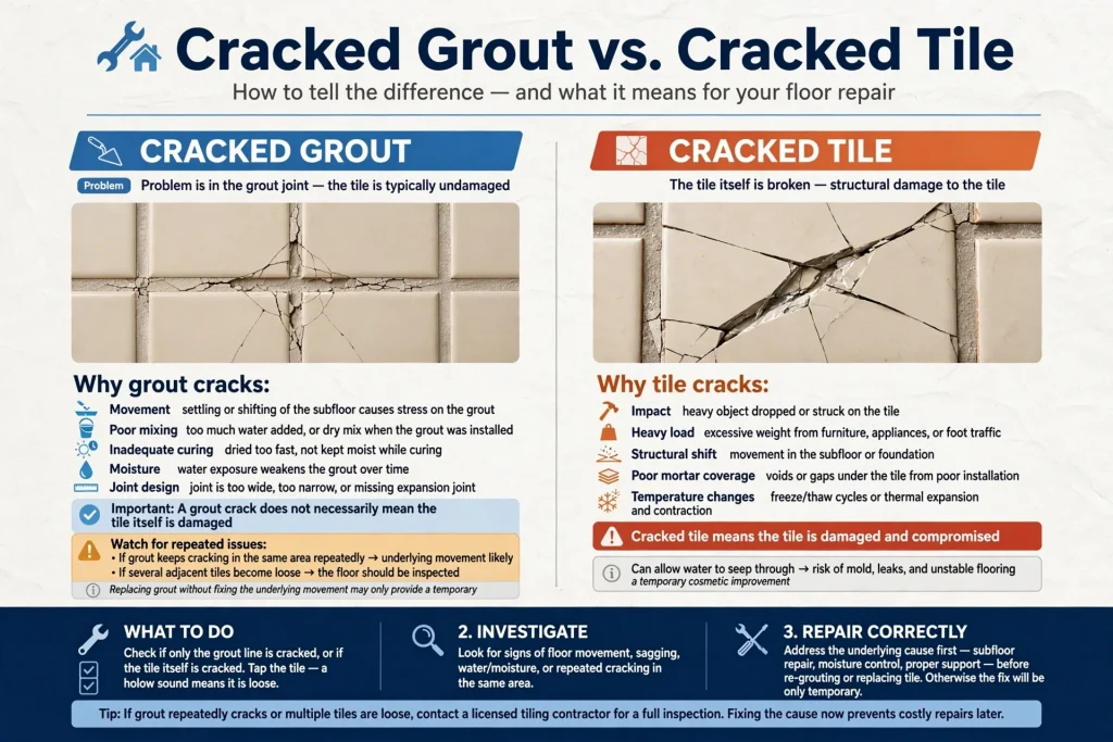 Close-up of a cracked floor tile surface