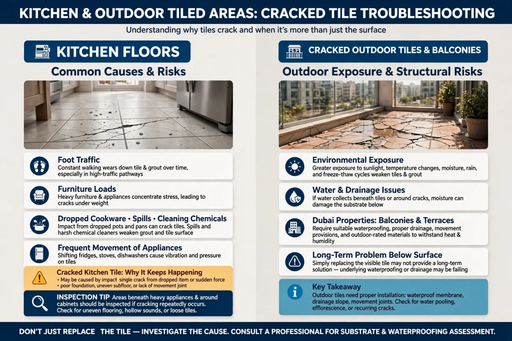 Professional inspecting cracked floor tiles