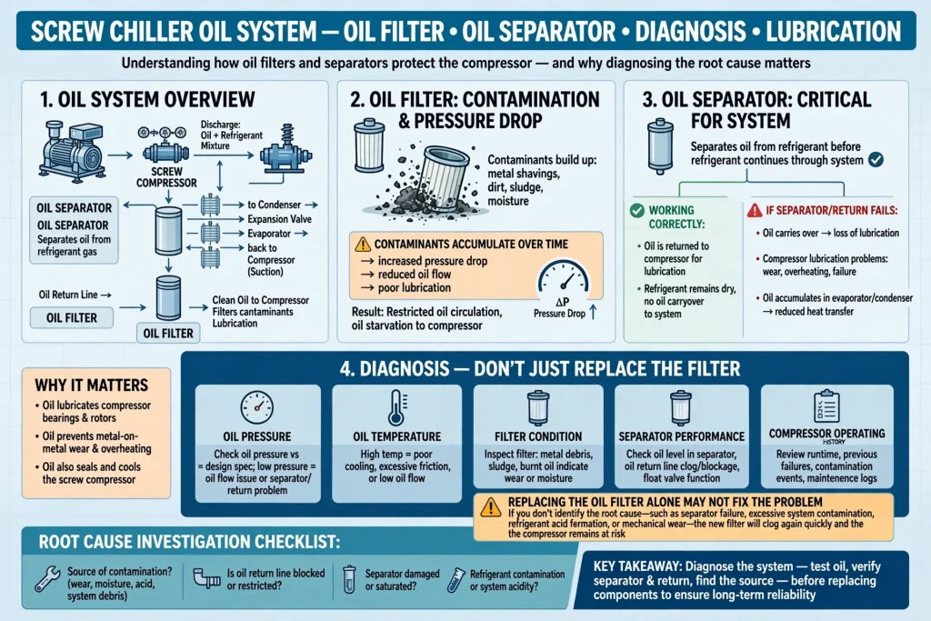 Technician diagnosing a screw chiller fault