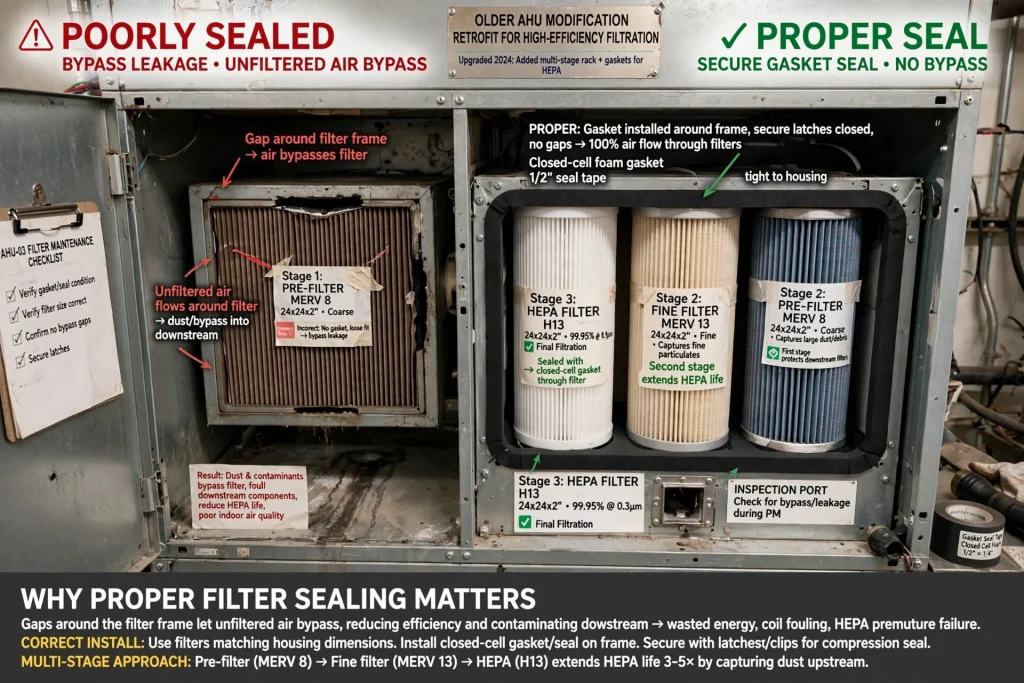 High efficiency air filtration system for a commercial building