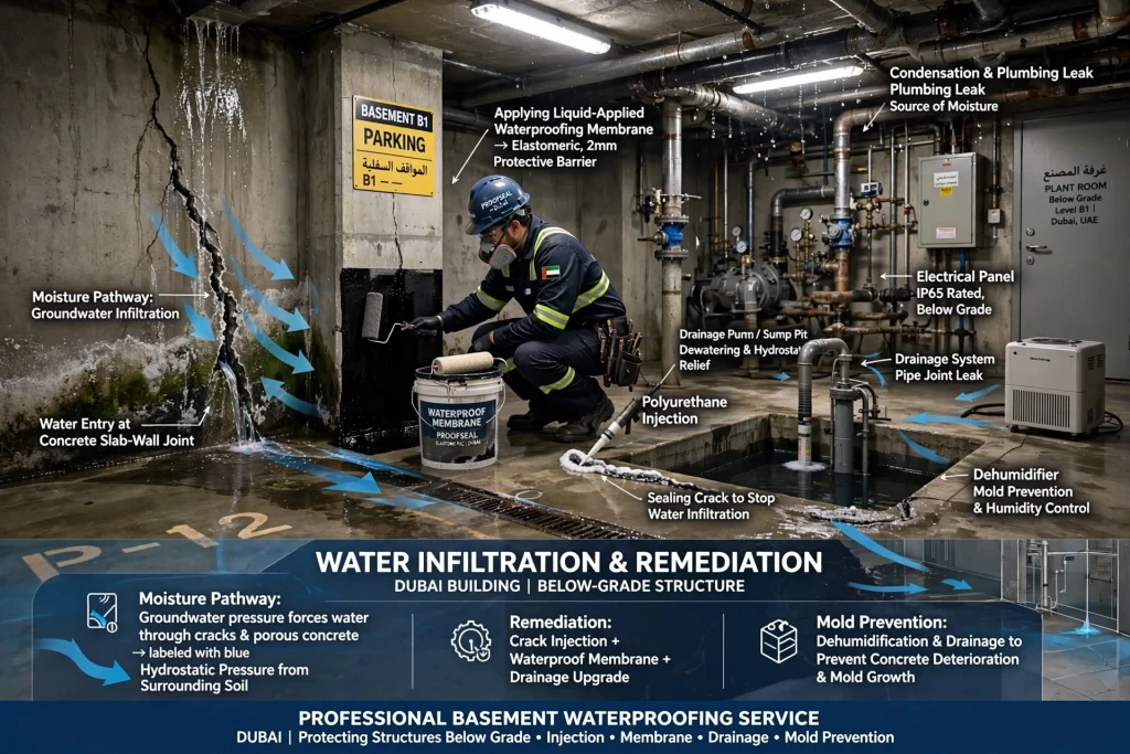 Basement waterproofing to prevent mold and structural damage in Dubai