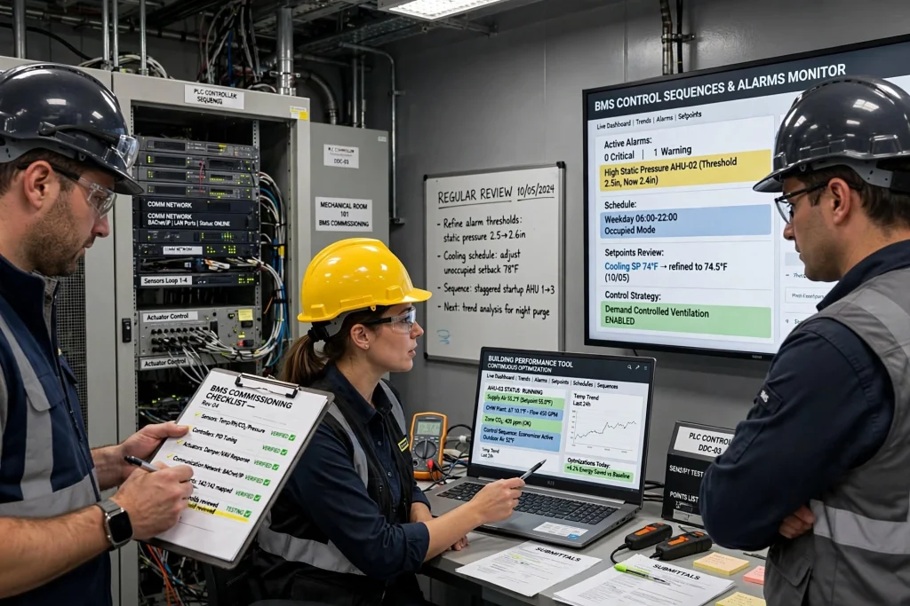 HVAC automation system improving energy efficiency through BMS