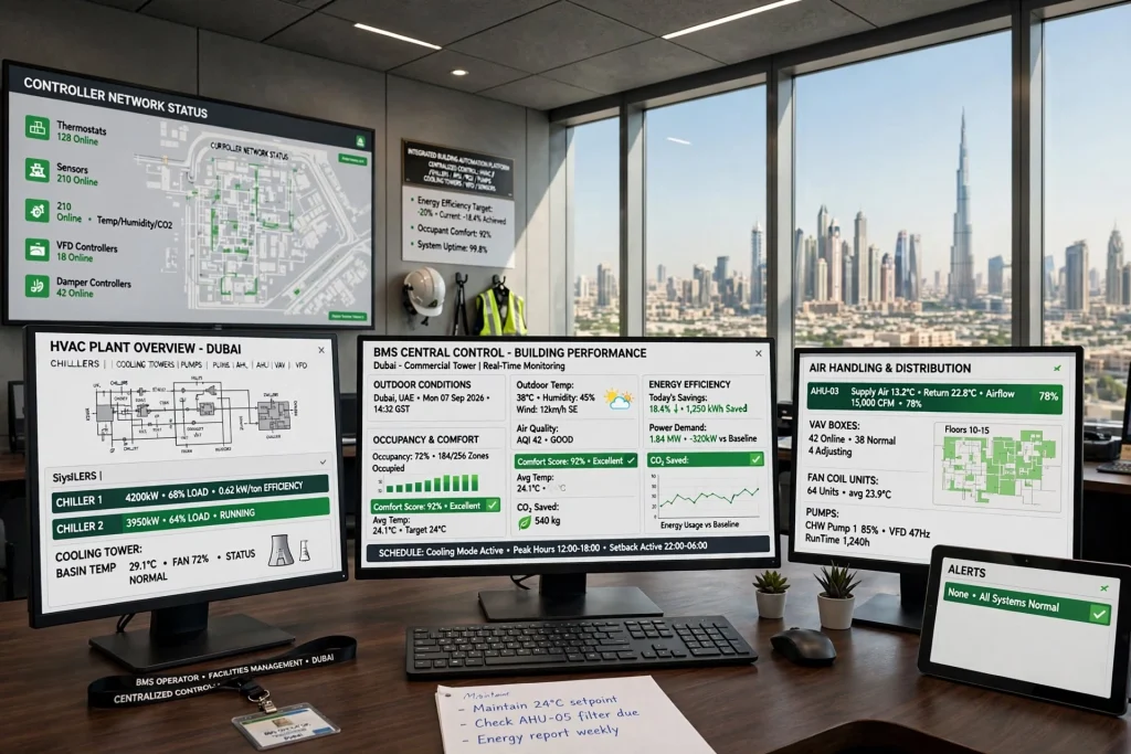 Building management system optimizing HVAC performance in Dubai