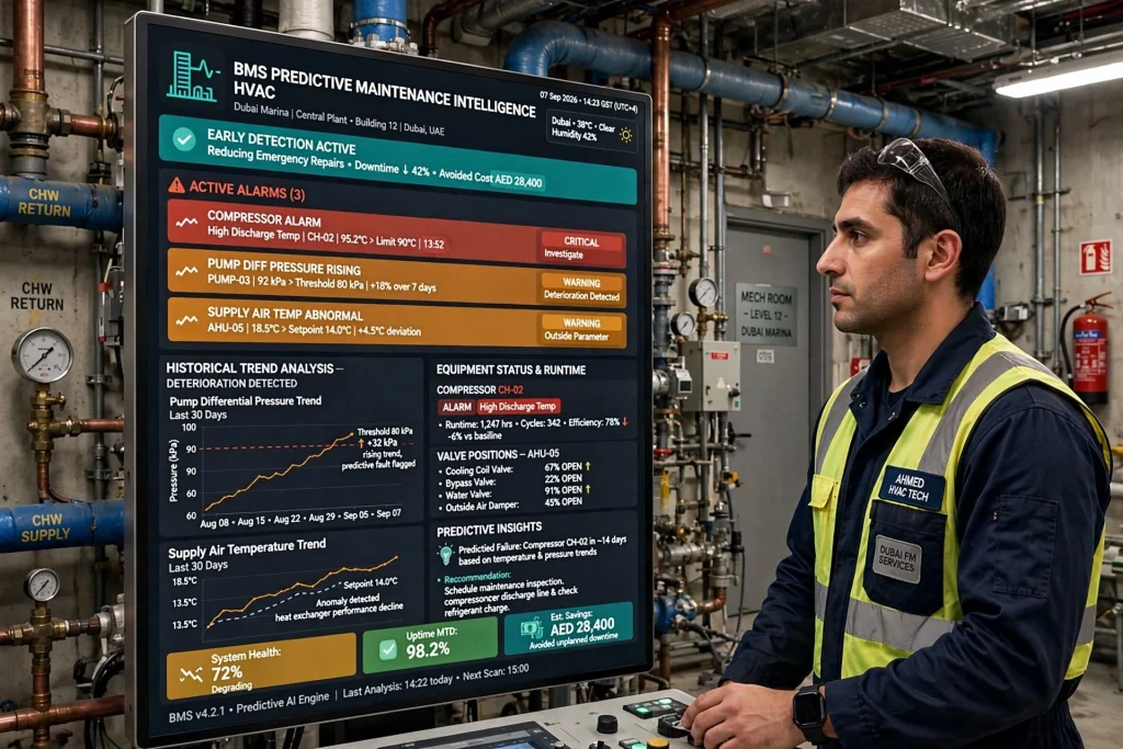 Smart building management system controlling air conditioning equipment