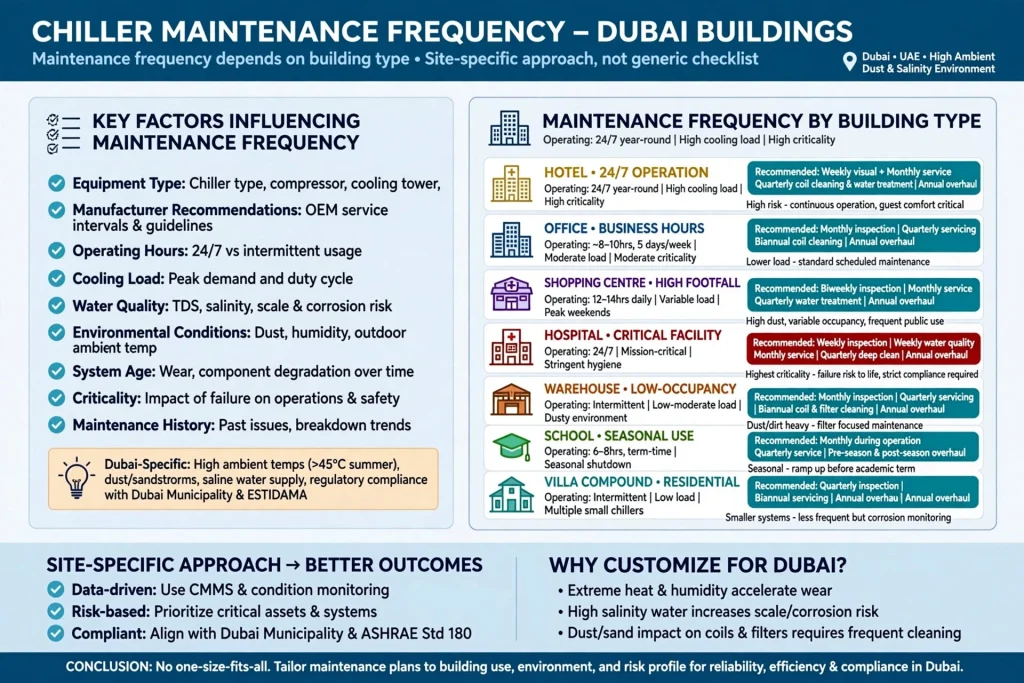 Central chilled water system maintenance for commercial buildings