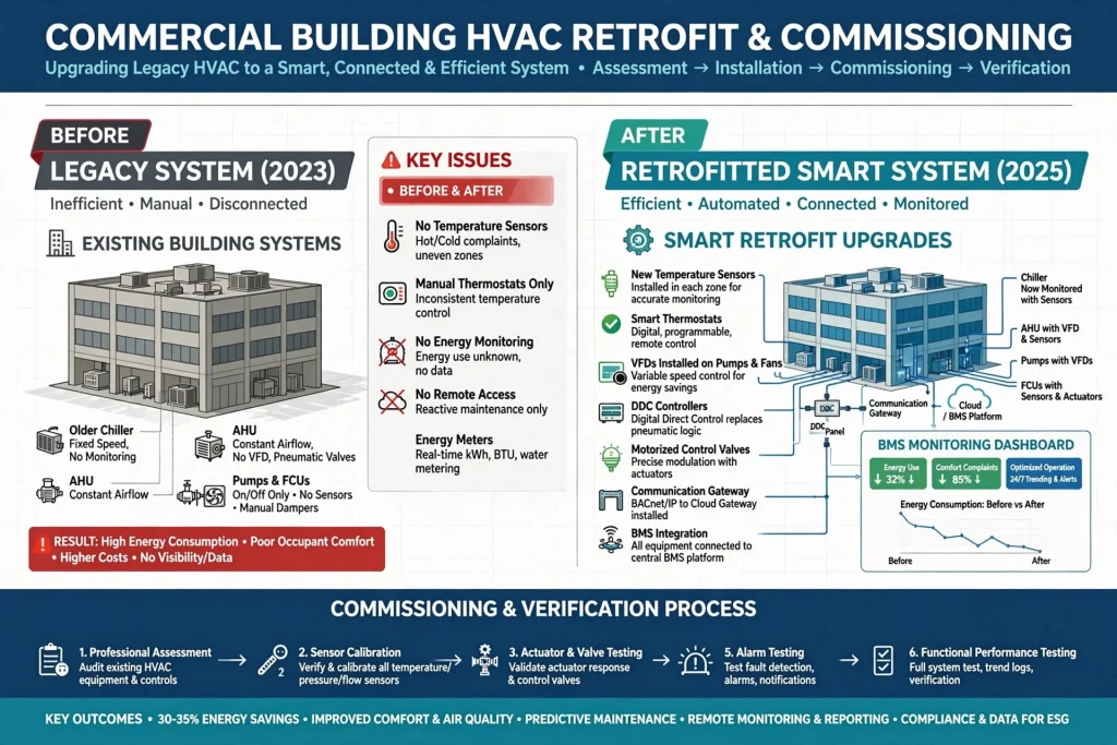 Smart temperature sensors connected to commercial HVAC controls