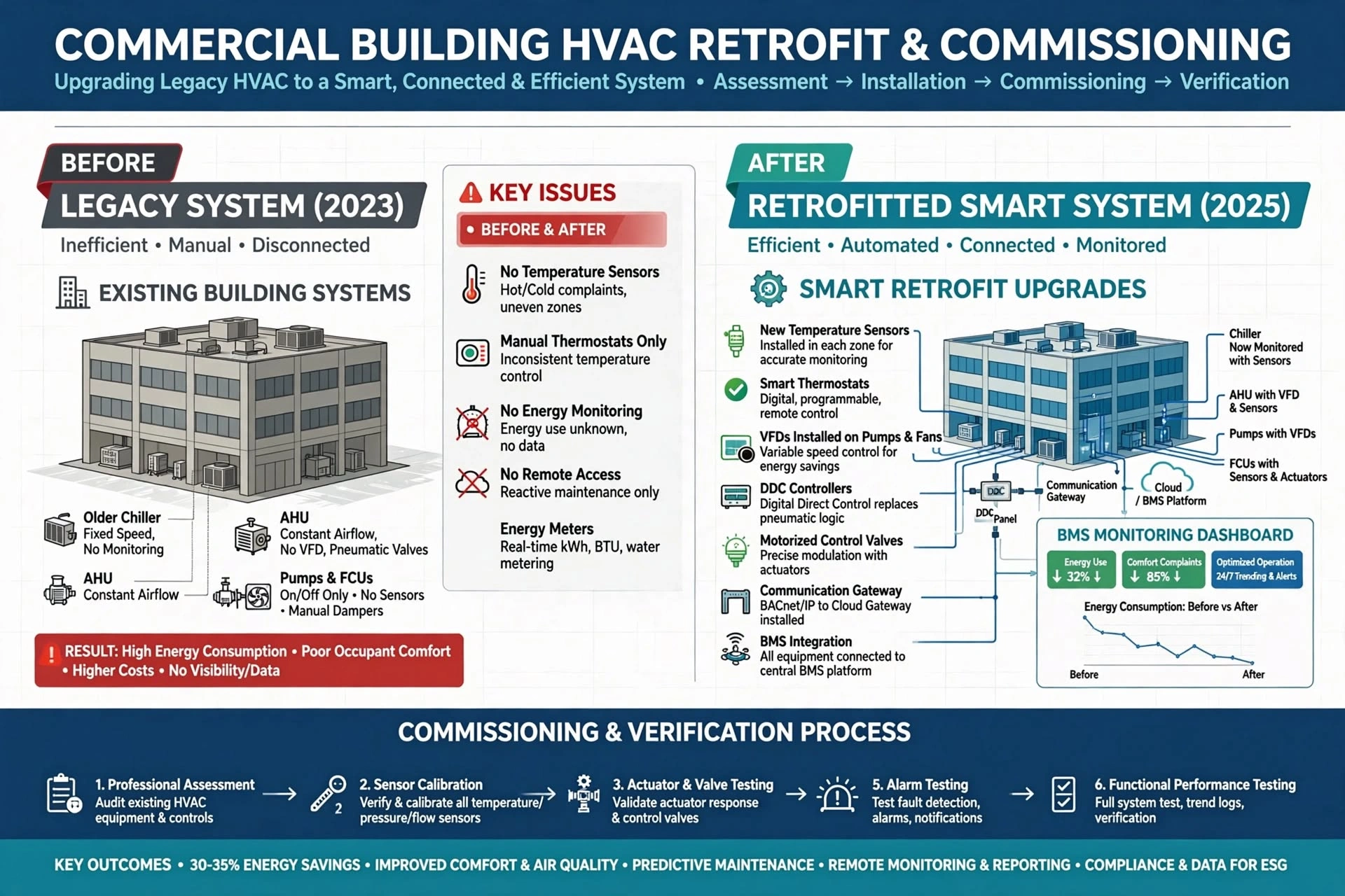 Smart temperature sensors connected to commercial HVAC controls