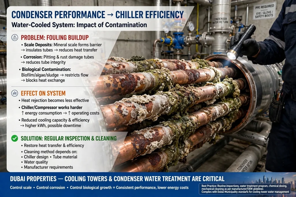 Professional HVAC technician performing chiller maintenance