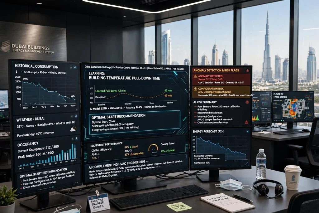 Building automation system monitoring air conditioning and indoor air quality