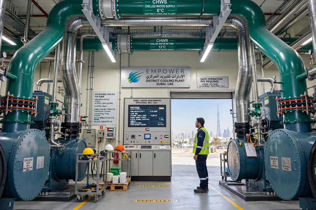 Commercial chiller plant designed for efficient cooling