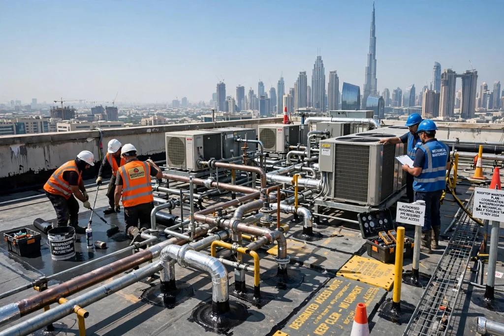 Roof waterproofing solution protecting a villa from water leakage in Dubai