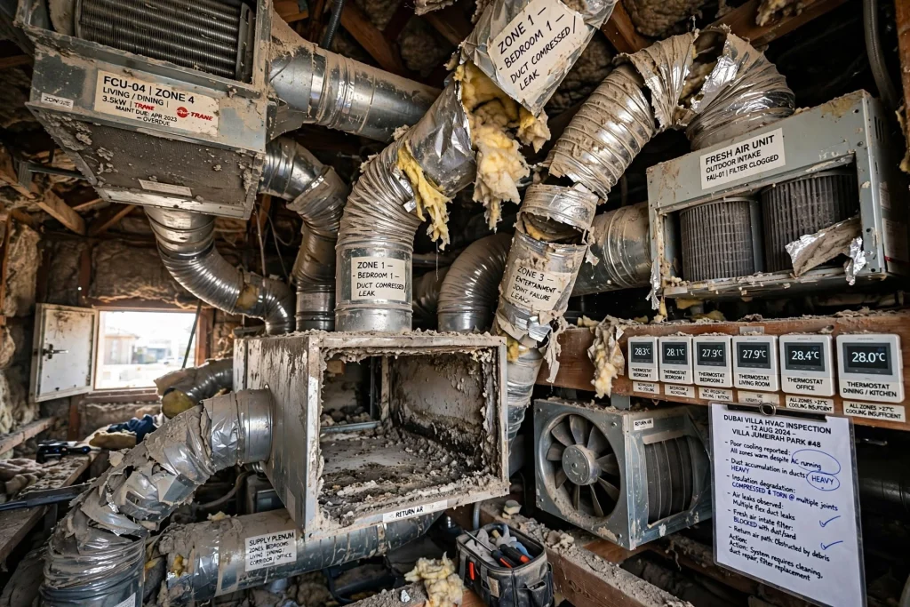 Professional AC duct cleaning inside a Dubai villa