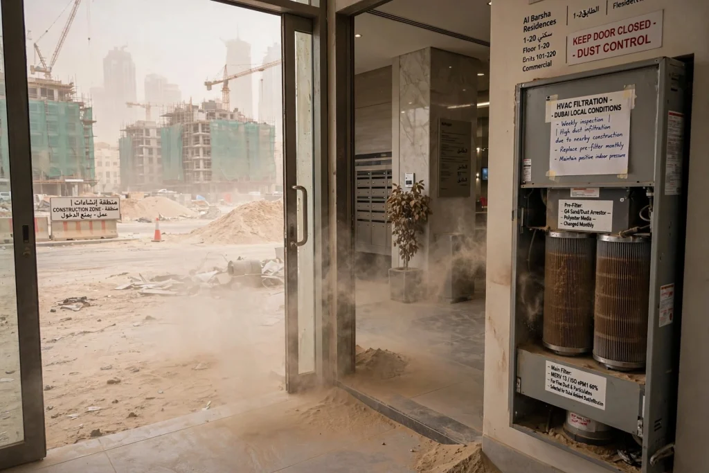 HEPA filter capturing fine airborne particles in HVAC airflow