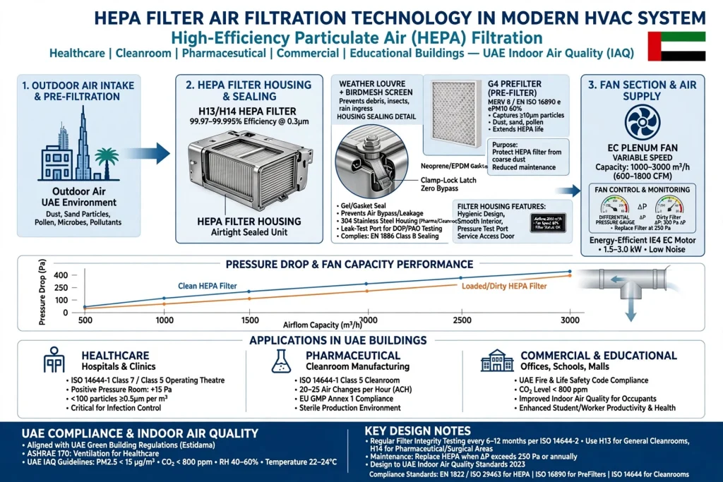HEPA filter installed in a modern HVAC system