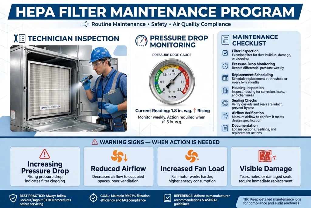 HEPA filter inside an air handling unit