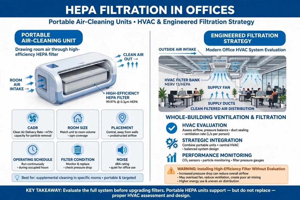 HEPA filtration system for improved commercial indoor air quality