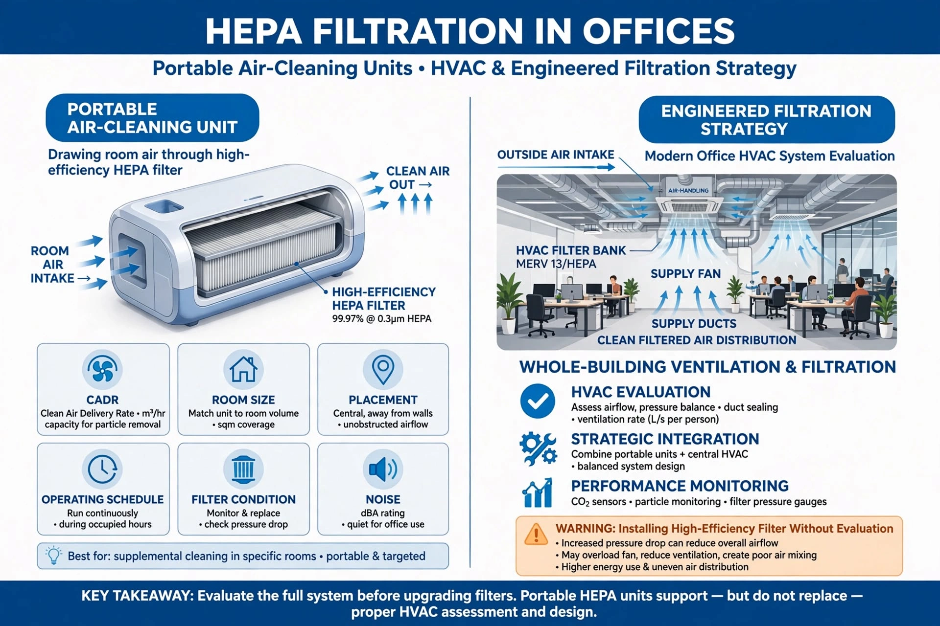 HEPA filtration system for improved commercial indoor air quality