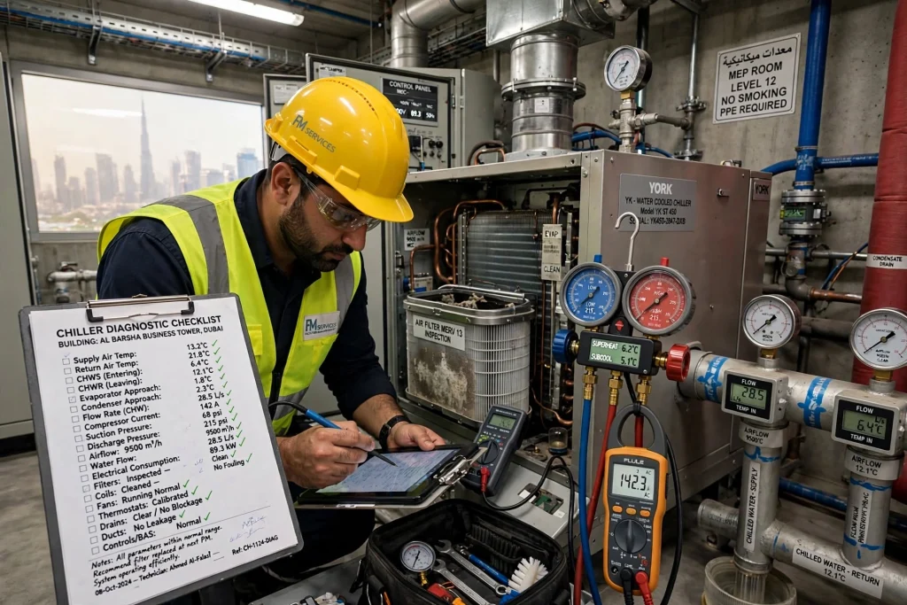 Cooling tower inspection for water cooled chiller performance problems