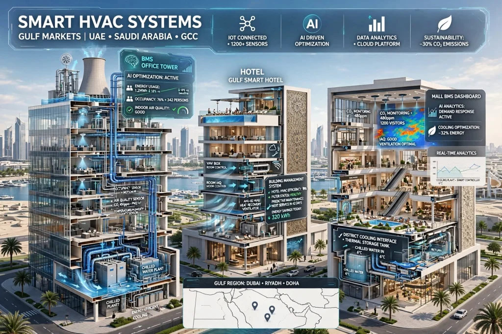 Smart HVAC system controlling a modern commercial building