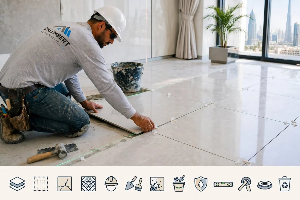 Professional tile installation in a modern Dubai home