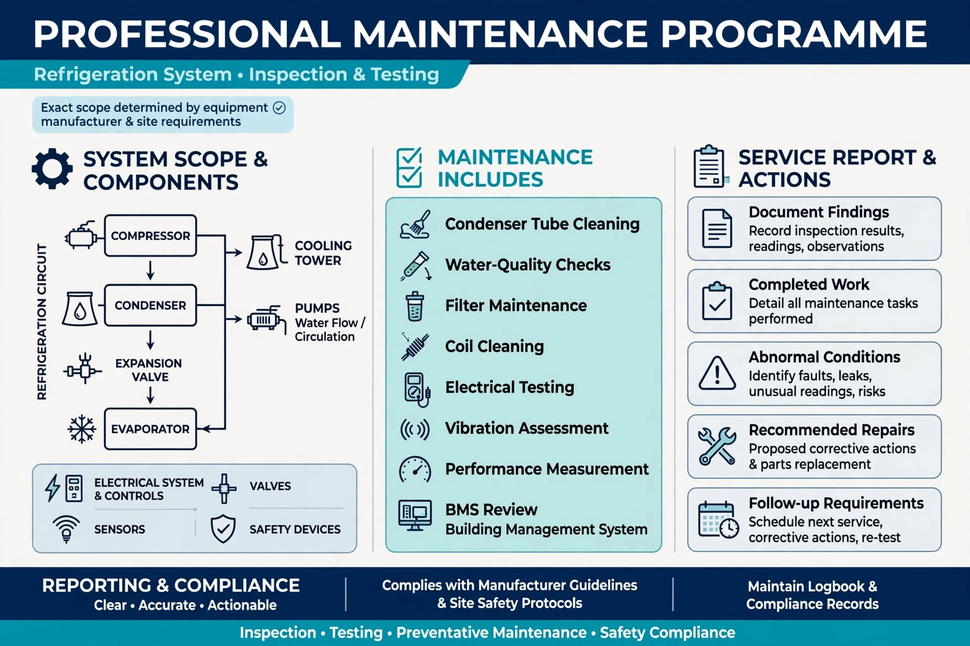 Technician checking chiller compressor performance