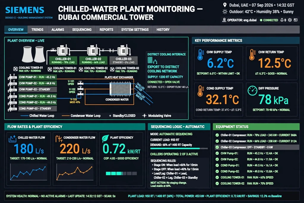 Building automation system controlling HVAC operations in Dubai