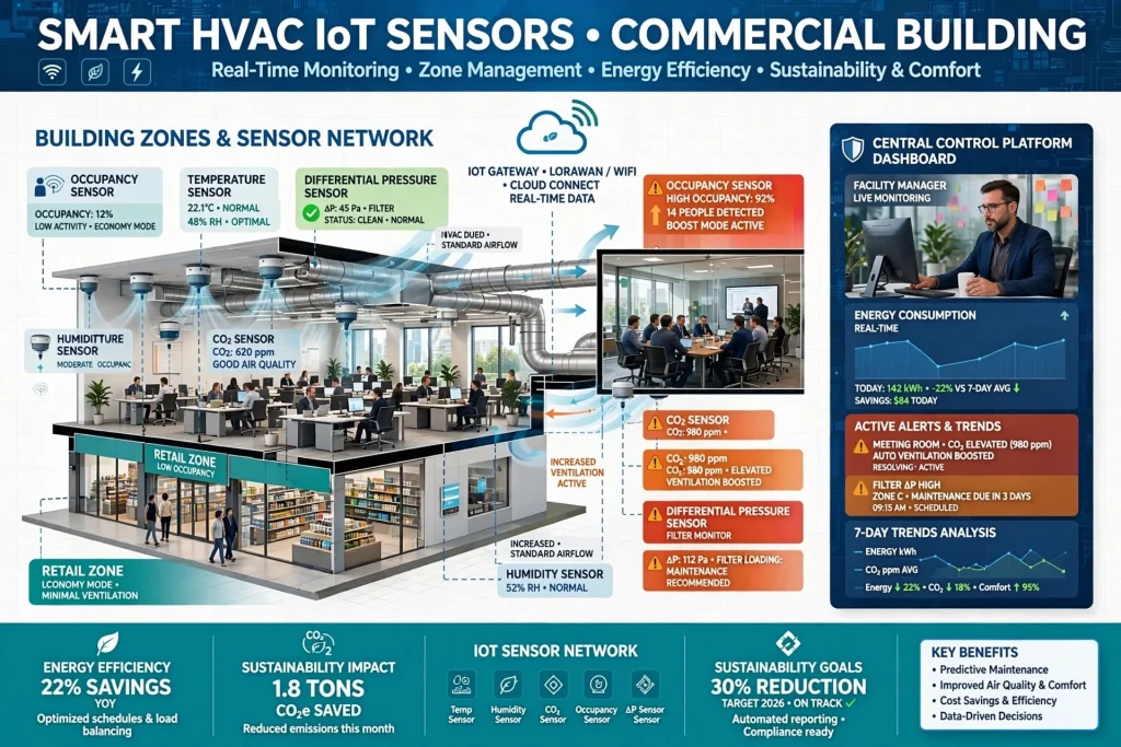 Intelligent HVAC controls in a commercial office building