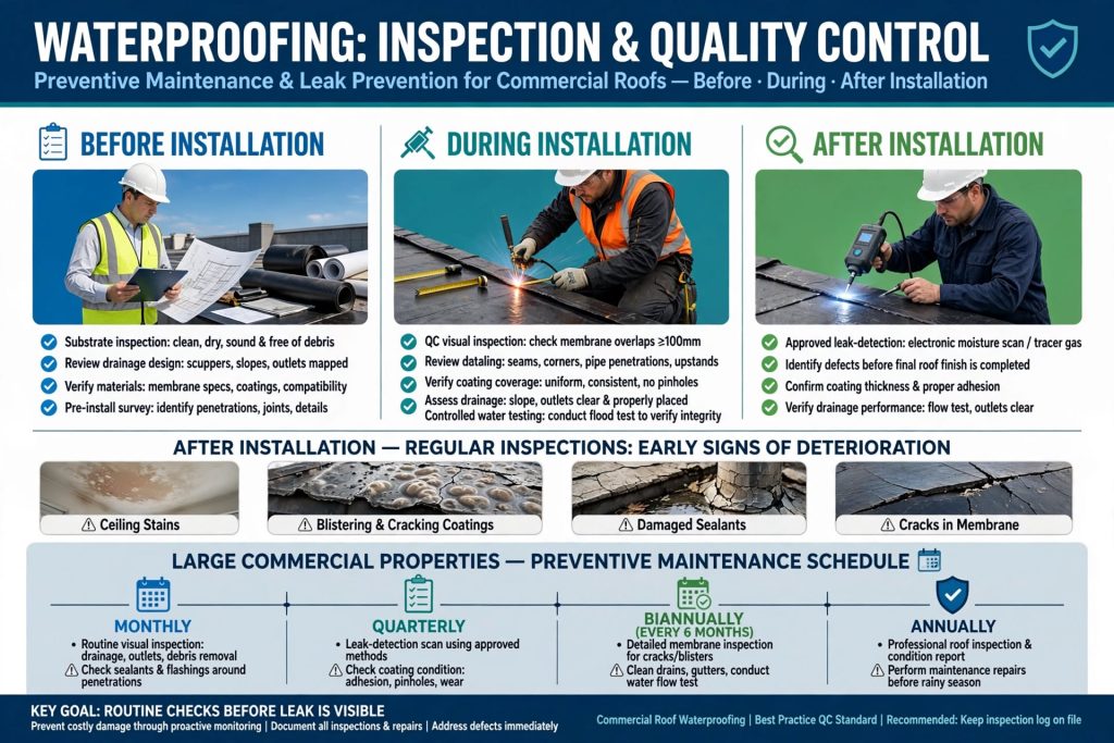 Waterproof coating applied to a flat concrete roof in Dubai