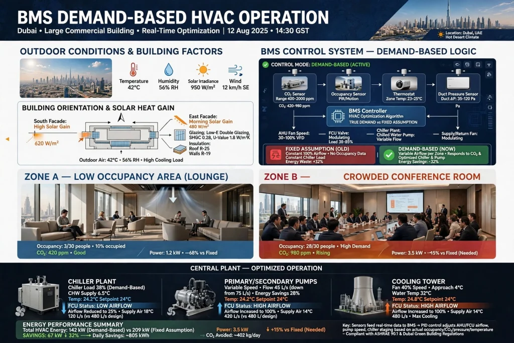 BMS control system monitoring HVAC equipment in a commercial building