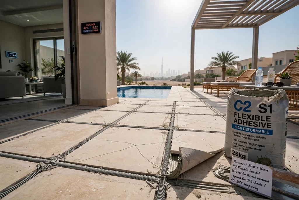 Installer checking the flatness of a tiled surface