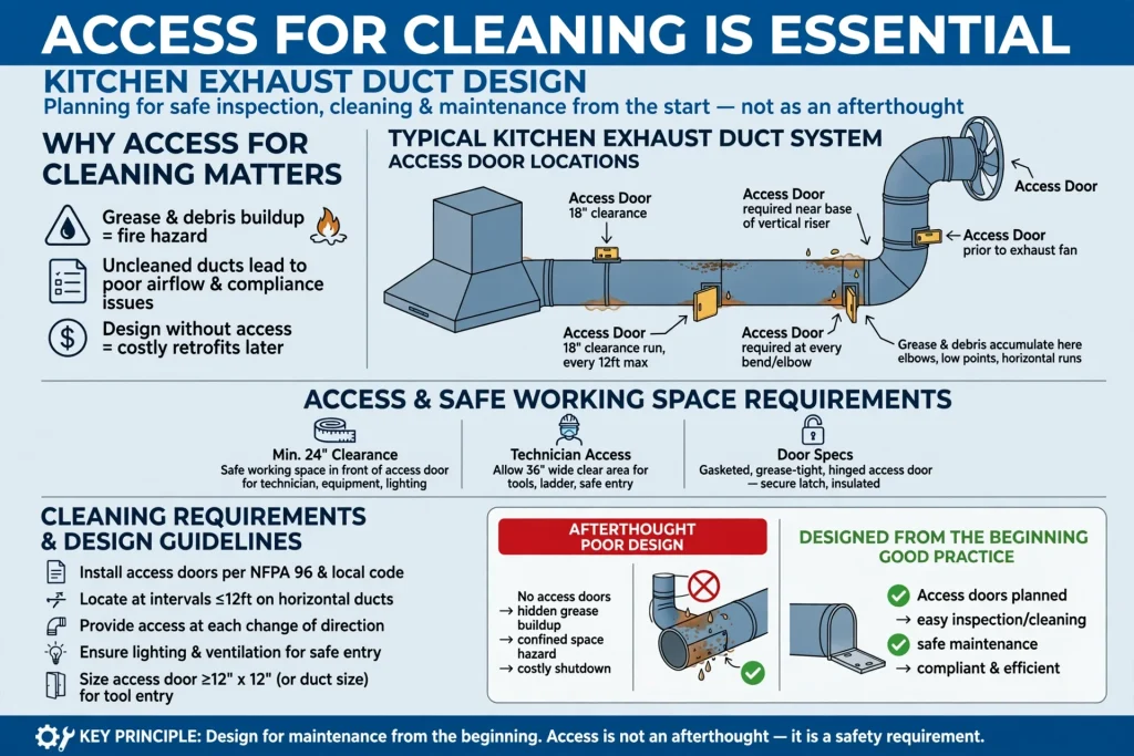 Kitchen hood connected to a commercial exhaust duct system