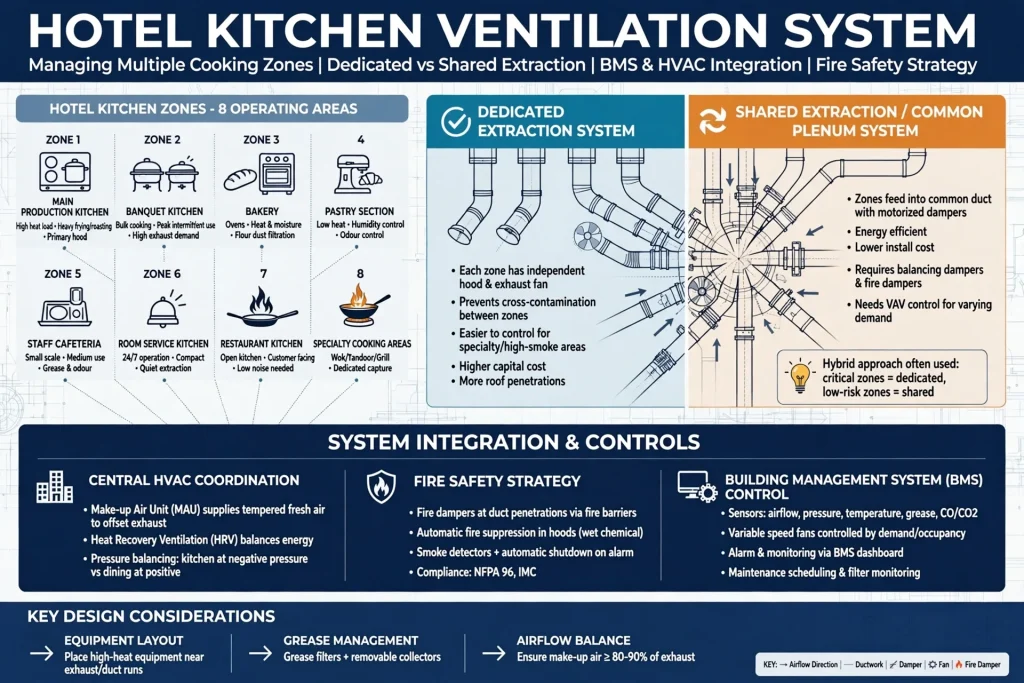 Commercial kitchen hood and overhead exhaust ductwork