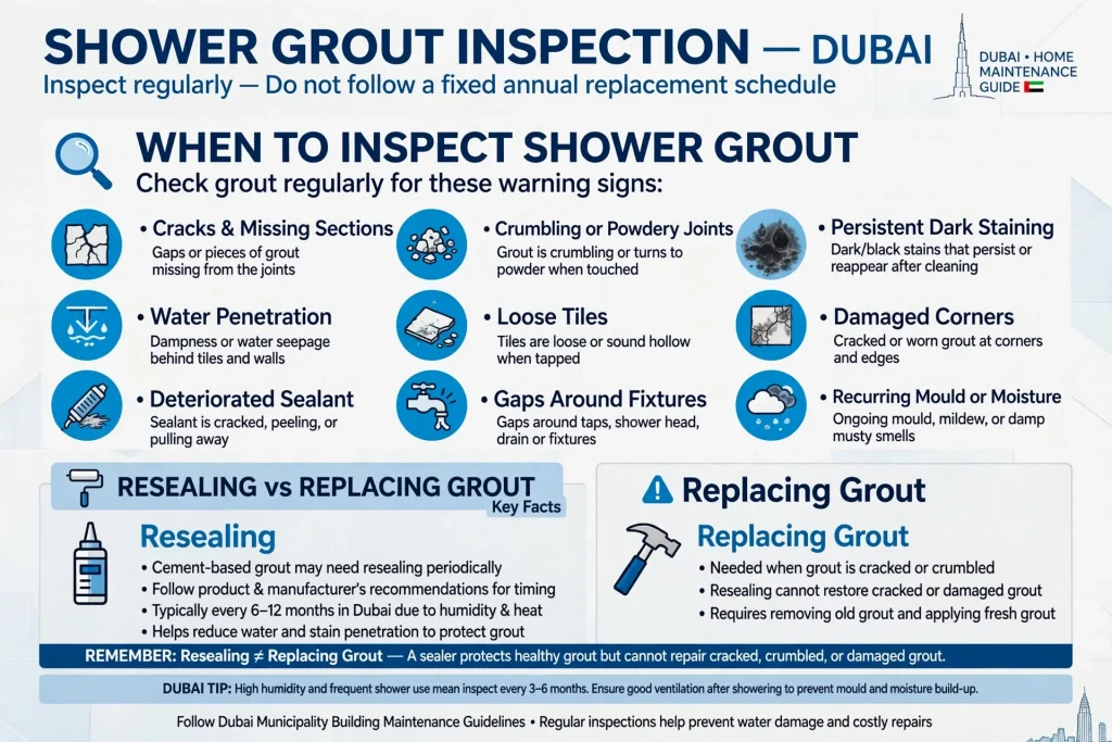 Damaged shower grout requiring repair