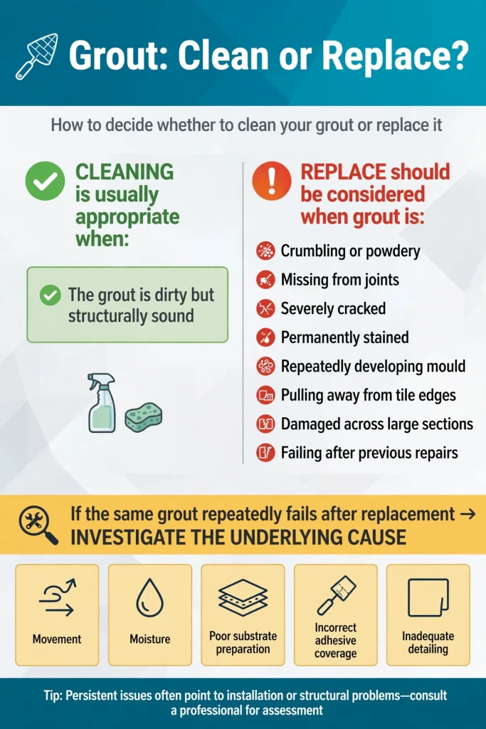 Shower wall tiles with deteriorated grout