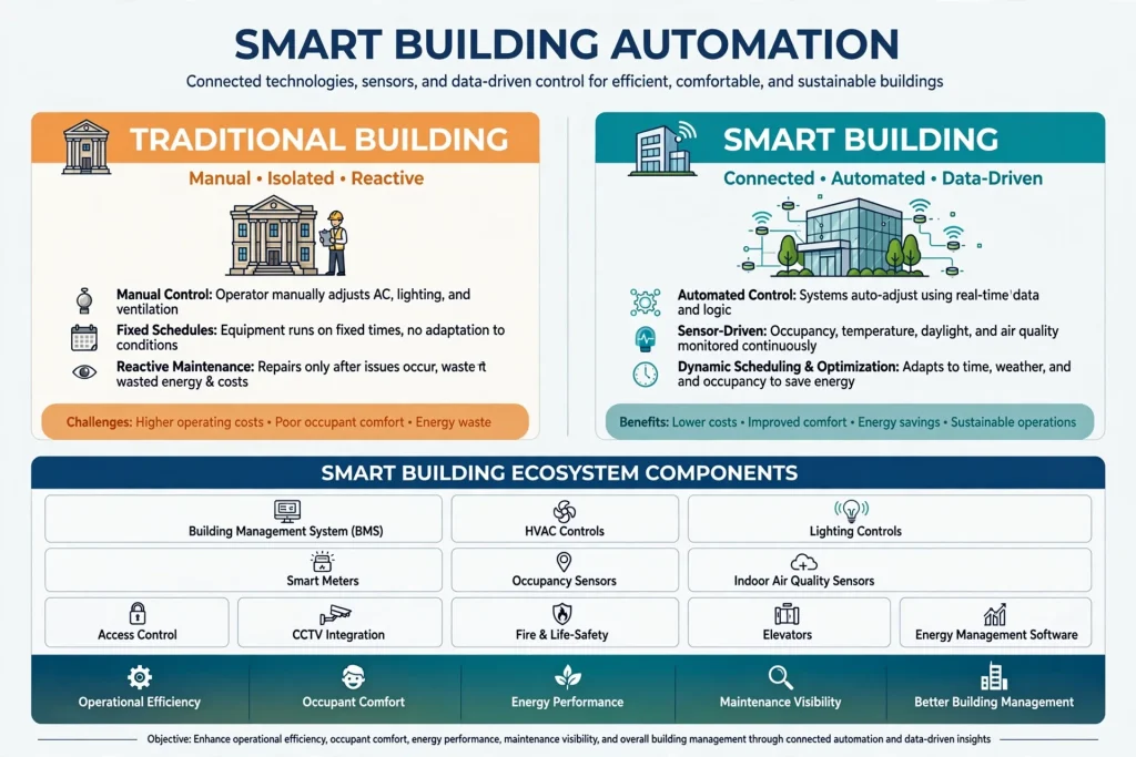 Building management system dashboard for commercial building