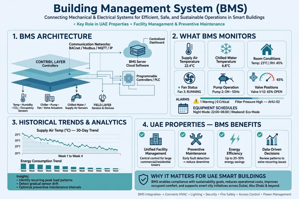 Smart building control room monitoring HVAC systems