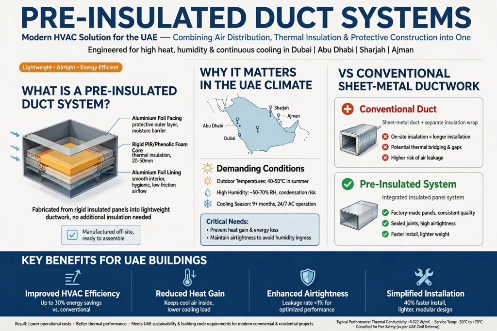 Pre-insulated duct system installed in a modern commercial building