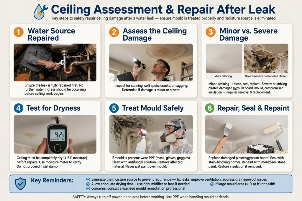 Bathroom leak causing water damage to ceiling below