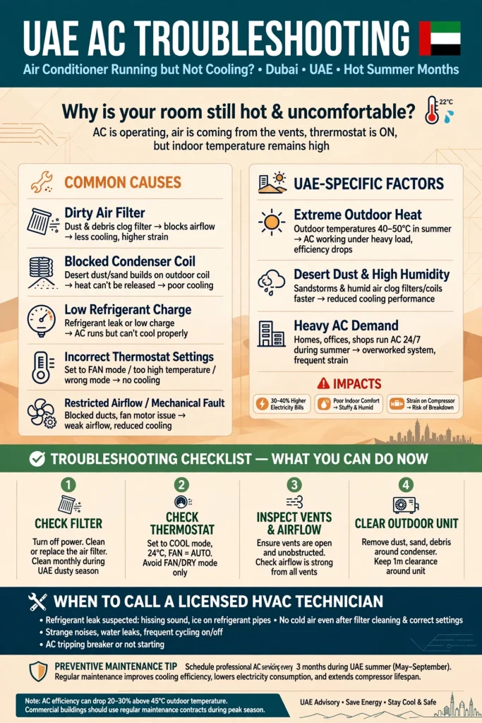 AC running but not cooling in Dubai residential properties