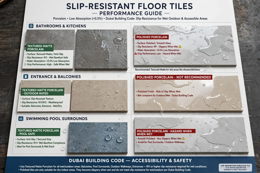 Floor and wall tiles used together in a modern residential interior