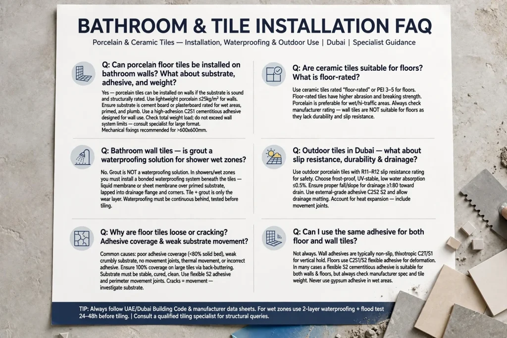Ceramic tiles selected for bathroom floors and walls