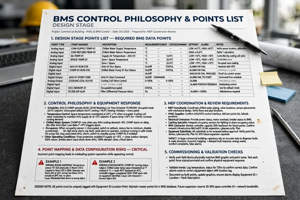 Building management system architecture connecting field devices, controllers, gateways, and operator workstations