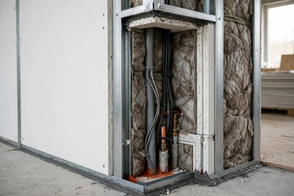Fire-rated gypsum partition system specified for 60-minute fire resistance