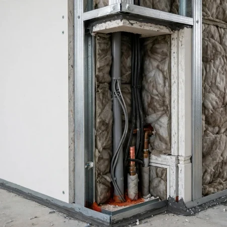 Fire-rated gypsum partition system specified for 60-minute fire resistance