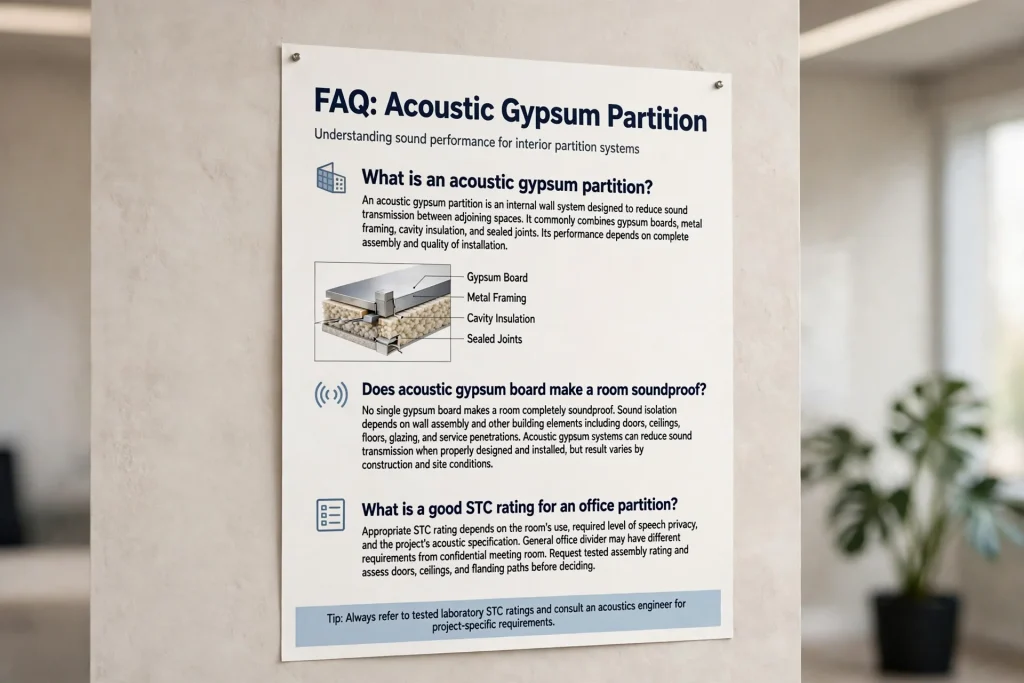 Acoustic gypsum partitions installed in a Dubai commercial fit-out